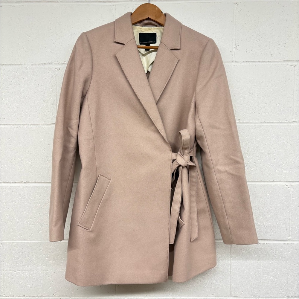 Banana Republic Light Blush Pink Wool Wrap Coat with Side Bow Tie size Large